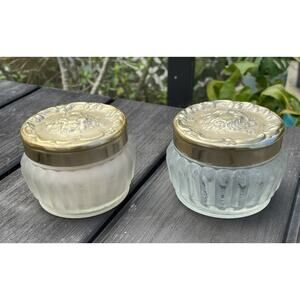 Vintage 2 clear fluted Glass Estee Lauder Re-Nutriv JARS vanity Makeup